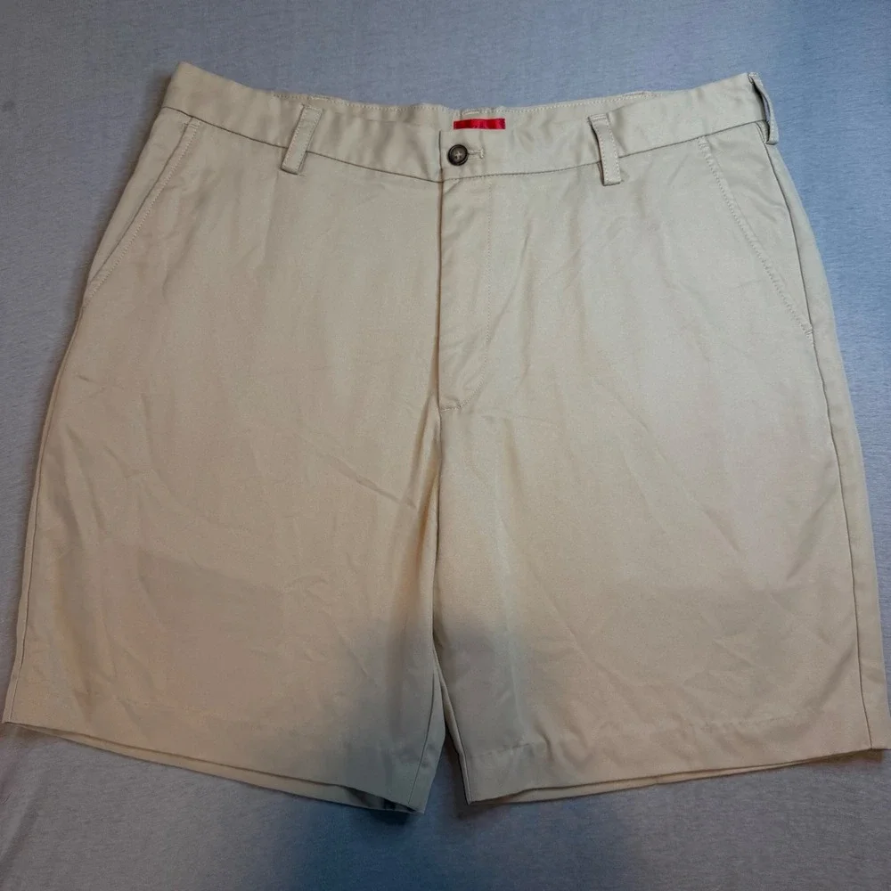 Lot 2 IZOD Mens Golf Shorts Size 36 Khaki Stone Beige Performance Flat Front